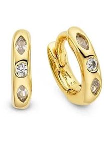 Paar Creolen Bruno Banani "Schmuck Geschenk Klappcreole Silber gelbgoldfarben vergoldet", gelbgoldfarben, kristallwei&szlig;, kristallwei&szlig;, Ohrringe, Damen, 10mm, Silber 925 (Sterlingsilber), mit Zirkonia (synth.)