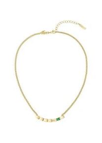 Kette mit Einh&auml;nger Lacoste "CROCODELLE", gelbgoldfarben, gr&uuml;n, Halsketten, Damen, Edelstahl, L: 45,5 B: 2mm, mit Glasstein, B:2mm
