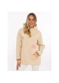 Hoodie Zwillingsherz "Patches & Amore", Damen, Gr. L/XL, beige, Sweatware, Obermaterial: 50% Baumwolle, 50% Polyester, Sweatshirts Hoodie, farbenfrohe Stickereien, Kapuze und Fronttasche
