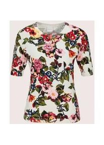 Madeleine Mode Longpullover MADELEINE "Pullover Rundhals-Pullover mit Unikat-Print", Damen, Gr. 34, wei&szlig; (wollwei&szlig;, rot, multicolor), Obermaterial: 71% Viskose CV. 29% Polyamid PA., Modern, normal, Pullover Longpullover