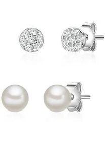Lulu & Jane Paar Ohrstecker LULU & JANE "Set: AV194", silber, wei&szlig;, Ohrringe, Damen, 3,9/4,1mm,mit Zirkonia, Messing, mit Zirkonia