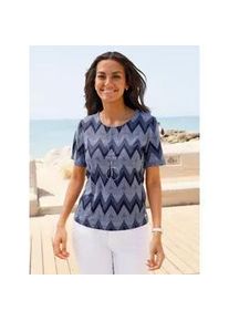 Rundhalsshirt Casual Looks "Kurzarm-Shirt", Damen, Gr. 44, wei&szlig;, marine, bedruckt, 95% Viskose, 5% Elasthan, gemustert, mehrfarbig, Rundhals, Shirts Rundhalsshirt