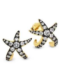 Paar Ohrstecker Bruno Banani "Schmuck Geschenk gelbgoldfarbem vergoldet Seestern geschw&auml;rzt", gelbgoldfarben, schwarz, kristallwei&szlig;, kristallwei&szlig;, Ohrringe, Damen, Silber 925 (Sterlingsilber), mit Zirkonia (synth.)