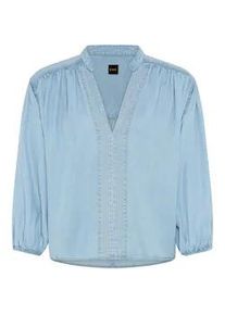 Schlupfbluse BOSS ORANGE "Barda Premium Damenmode", Damen, Gr. 46, open blau 470, Web, Obermaterial: 100% Lyocell, unifarben, normal, V-Ausschnitt, elastischer Bund, Blusen Schlupfbluse, mit Ballon-&Auml;rmeln