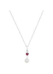 Kette mit Anh&auml;nger Amor "Schmuck Geschenk, Herz Perle", silberfarben, pink, wei&szlig;, Halsketten, Damen, Silber 925 (Sterlingsilber), L: 45 B: 1,2mm, mit Zirkonia (synth.) - mit Muschelkernperle, B:1,2mm