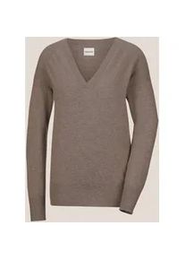 Madeleine Mode Longpullover MADELEINE "Pullover Kaschmirpullover mit V-Ausschnitt", Damen, Gr. 44/46, beige (dunkeltaupe, melange), Obermaterial: 100% Kaschmir WS., Modern, Pullover Longpullover, Edles Maschenbild