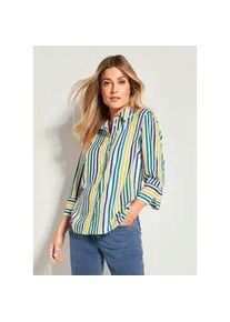 Hemdbluse GOLDNER "Bluse", Damen, Gr. 54, gr&uuml;n (gr&uuml;n, blau, gelb, gestreift), Obermaterial: 100% Polyester PES., Modisch, gerade, Manschette, Blusen Hemdbluse, Knopfleiste