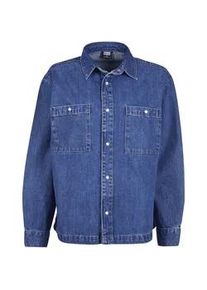 Kurzarmshirt Urban Classics "Urban Classics Damen Ladies Oversized Denim Shirt", Damen, Gr. 3XL, mid indigo washed, 100% Baumwolle, unifarben, oversize, amerikanischer Ausschnitt, Shirts