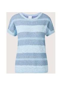 Madeleine Mode Longpullover MADELEINE "Pullover Kurzarm-Pullover mit Glanz-Effekt", Damen, Gr. 36/38, blau (rauchblau, bleu, silber), Obermaterial: 89% Baumwolle CO. 5% Polyester PES. 3% metallisierte Fasern MTF. 2% Polyamid PA. 1% sonstige Fasern AF., Modern, normal, Pullover Longpullover