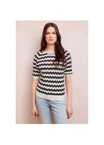 Rundhalspullover STREET ONE STUDIO, Damen, Gr. 34, sanftes wei&szlig;, Web, 100% Baumwolle, gemustert, comfort fit normal, Rundhals, B&uuml;ndchen, Pullover Rundhalspullover, mit Strick-Detail