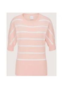 Madeleine Mode Longpullover MADELEINE "Strickpullover Ringelpullover im maritimen Look", Damen, Gr. 44/46, wei&szlig; (puderros&eacute;, wei&szlig;), Obermaterial: 100% Baumwolle CO., Modern, Pullover Longpullover, hoher Saumbund