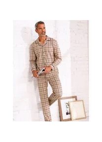 Schlafanzug, Herren, Gr. 60/62, beige, kariert, 100% Baumwolle, Homewear-Sets Schlafanzug