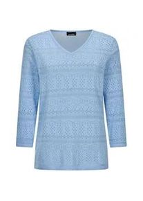 Rundhalspullover GOLDNER "Sommerpullover mit V-Ausschnitt", Damen, Gr. 42, blau (hellblau), Obermaterial: 80% Baumwolle CO. 20% Polyamid PA., gerade, Pullover Rundhalspullover, angenehmer Tragekomfort