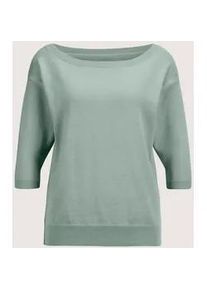 Madeleine Mode Longpullover MADELEINE "Strickpullover Sommerlicher Baumwollpullover mit 3/4-&Auml;rmeln", Damen, Gr. 34, gr&uuml;n (hellsalbeigr&uuml;n), Obermaterial: 100% Baumwolle CO., Modern, Pullover Longpullover, Legere Kurzform