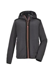 Fleecejacke Killtec "KOS 139 BYS FLC JCKT", Kinder, Gr. 128, anthrazit, Obermaterial: 100% Polyester;Obermaterial 2: 100% Polyester, Jacken Fleecejacke, Fleecejacke mit Colourblock, Kapuze, 2-Wege-Stretch