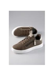 Sneaker ANISTON SHOES, Damen, Gr. 40, oliv, goldfarben, Lederimitat, Schuhe Sneaker, Schn&uuml;rschuh, Freizeitschuh mit Rei&szlig;verschluss - NEUE KOLLEKTION