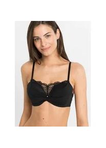 Push-up-BH bonprix "Push-up-BH mit Spitzeneinsatz", Damen, Gr. 95, Cup D, schwarz, Obermaterial: 83% Polyamid, 17% Elasthan. Spitze: 88% Polyamid, 12% Elasthan, BHs Push-up-BH, mit Spitzeneinsatz, herausnehmbare Einlagen