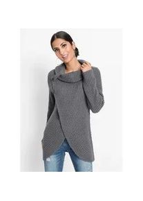 Strickpullover bonprix "Grobstrick-Pullover", Damen, Gr. 32/34 (XS), grau (dunkelgrau meliert), Obermaterial: 100% Polyacryl, loose fit, Pullover Strickpullover, aus Polyacryl, mit Rollkragen, f&uuml;r stilvolles Auftreten