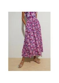 Sommerrock bonprix, Damen, Gr. 48, lila (tiefviolett, fuchsiapink floral), Jersey, Obermaterial: 100% Viskose, gebl&uuml;mt, ausgestellt 7/8-L&auml;nge, R&ouml;cke, aus Viskose, ausgestellte Passform, mit gebl&uuml;mtem Muster