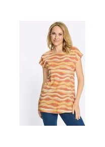 Rundhalsshirt Classic Basics "Rundhals-Shirt", Damen, Gr. 52, papaya, gelb, bedruckt, 100% Baumwolle, gemustert, mehrfarbig, Rundhals, Shirts Rundhalsshirt