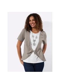2-in-1-Shirt Inspirationen "2-in-1-Shirt", Damen, Gr. 52, taupe, ecru, 100% Baumwolle, gemustert, mehrfarbig, Rundhals, Shirts 2-in-1 Shirt