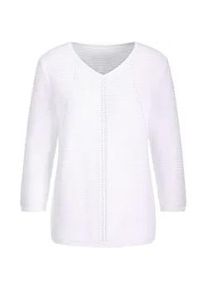 Rundhalspullover GOLDNER "Kurzgr&ouml;&szlig;e Eleganter V-Ausschnitt Pullover", Damen, Gr. 19, wei&szlig;, Obermaterial: 50% Baumwolle CO. 50% Polyacryl PAN., gerade, Rippe, Pullover Rundhalspullover, Strick-Details