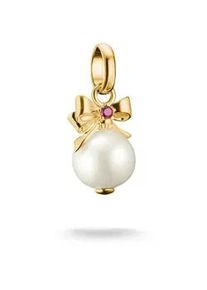 Charm-Einh&auml;nger Thomas Sabo "Charm Perle mit Schleife - Connect", gelbgoldfarben, rot, wei&szlig;, rot, Charms, Damen, Perlen, Silber 925 (recycelt), mit Zirkonia (synth.) oder Rubin (synth.) - mit S&uuml;&szlig;wasserzuchtperle