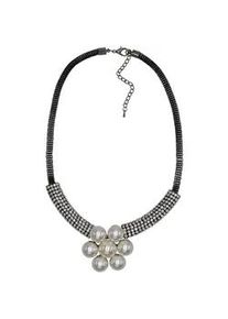 Kette mit Anh&auml;nger Steuer "Metall Geschw&auml;rzt Glasstein Perle wei&szlig;", schwarz, Halsketten, Damen, 57,0cm, Metall, L: 57 B: 6mm, gl&auml;nzend, B:6mm