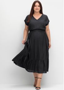 sheego Gro&szlig;e Gr&ouml;&szlig;en Maxikleid mit Smokbund und Volant am Saum, schwarz, Gr&ouml;&szlig;e 50 - Damen