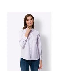 Hemdbluse Heine, Damen, Gr. 44, rosa (ros&eacute;, wei&szlig;, gestreift), 100% Baumwolle, gemustert, gestreift, mehrfarbig, V-Ausschnitt, Blusen Hemdbluse