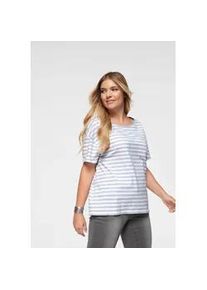 T-Shirt AJC, Damen, Gr. 48/50 (XL), grau (wei&szlig;, hellgrau, gestreift), Jersey, Obermaterial: 97% Baumwolle, 3% Viskose, gestreift, l&auml;ssig geschnitten h&uuml;ftlang, Rundhals, eingesetzt normaler Saum, Shirts T-Shirt, Kurzarm, taillierter Schnitt, gestreift, Rundhalsausschnitt