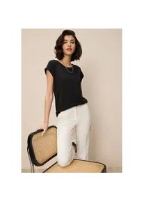 T-Shirt Tamaris, Damen, Gr. 46, schwarz, Single Jersey, Obermaterial: 95% Viskose, 5% Elasthan, unifarben, Basic, regular fit h&uuml;ftbedeckend, Rundhals, Aufschlag, Shirts T-Shirt, Regular Fit, mit &uuml;berlappenden Schultern, Kurzarm mit Aufschlag