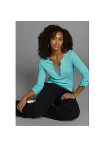 2-in-1-Shirt Kangaroos, Damen, Gr. 32/34, blau (t&uuml;rkis, schwarz, wei&szlig;), Obermaterial: 100% Baumwolle, unifarben mit Farbeins&auml;tzen, sehr figurbetont, Rundhals, abgesteppt, Shirts 2-in-1 Shirt Shirt Rundhalsshirt Langarmshirt, Langarm, sehr figurbetont