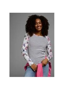 Langarmshirt Kangaroos, Damen, Gr. 32/34, bunt (wei&szlig;, marine, gestreift), Rippware, Obermaterial: 100% Baumwolle, bedruckt, gebl&uuml;mt, geringelt, gestreift, sehr figurbetont h&uuml;ftlang, Rundhals, Raglan&auml;rmel, Shirts Langarmshirt, Langarm, sehr figurbetont, aus Baumwolle