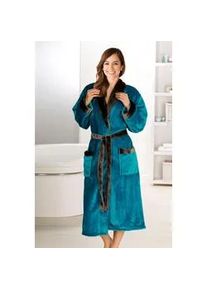 G&ouml;zze Unisex-Bademantel G&Ouml;ZZE "Seidenfeeling, ideal f&uuml;r Sauna & Spa, Hotelbademantel, Morgenmantel" Gr. L, blau (petrol), L:120cm, Wellsoft-Microfaser, Hausm&auml;ntel, f&uuml;r Damen & Herren, mit edlem Glanz, lang