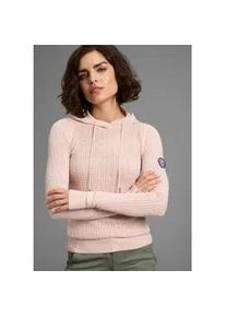 Kapuzenpullover Kangaroos, Damen, Gr. 52/54, wei&szlig; (rosa, wei&szlig;, meliert), Rippstrick, Obermaterial: 50% Baumwolle, 50% Polyacryl, kontrastfarbene Details, meliert, figurbetont h&uuml;ftbedeckend, Rippb&uuml;ndchen mit Daumenl&ouml;chern, Pullover Kapuzenpullover, im feinen Zopf-Strick-Design