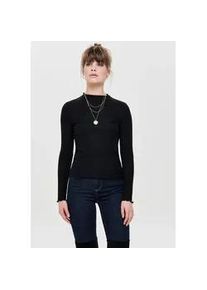 Langarmshirt Only "ONLEMMA L/S HIGH NECK TOP", Damen, Gr. XS, schwarz, Jersey, Obermaterial: 65% Polyester, 30% Viskose, 5% Elasthan, unifarben, sehr schmal normal, hoch geschlossener Ausschnitt, gewellter Abschluss, Shirts Langarmshirt