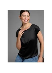 Shirtbluse Laura Scott, Damen, Gr. 40, schwarz, Web, Obermaterial: 100% Polyester. R&uuml;ckenteil: 95% Viskose, 5% Elasthan, leicht gl&auml;nzend, unifarben, l&auml;ssig geschnitten h&uuml;ftlang, Rundhals, angeschnitten, Blusen, Oversize, Kurzarm, h&uuml;ftlange Schnittform, Rundhalsausschnitt