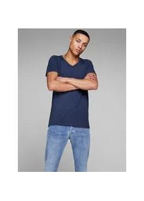 Jack & Jones T-Shirt JACK & JONES "SLIM- FIT BASIC TEE V-NECK", Herren, Gr. M, blau (navy blazer), Jersey, Obermaterial: 92% Baumwolle, 8% Elasthan, unifarben, schmal h&uuml;ftbedeckend, V-Ausschnitt, Shirts T-Shirt, mit V-Ausschnitt