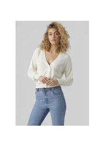V&eacute;ro Moda Strickjacke VERO MODA "VMNEWLEXSUN LS SHORT V-NECK CAR GA NOOS", Damen, Gr. XS, wei&szlig; (snow wei&szlig;), Strick, Obermaterial: 50% Viskose (LENZINGTM ECOVEROTM), 25% Baumwolle, 25% Polyacryl, unifarben, regular fit normal, tiefer V-Ausschnitt, Strickjacken Strickjacke, mit Knopfleiste
