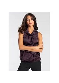 Blusentop Laura Scott, Damen, Gr. 48, rot (bordeaux), Web, Obermaterial: 100% Polyester. R&uuml;ckenteil: 95% Viskose, 5% Elasthan, clean, gl&auml;nzend, unifarben, l&auml;ssig geschnitten h&uuml;ftlang, Blusen Blusentop, f&uuml;r feminine Anl&auml;sse, mit Stehkragen, l&auml;ssig geschnitten, unifarben