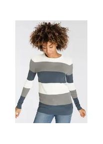 H.I.S. Strickpullover H.I.S, Damen, Gr. 32/34, blau (blau, gestreift), Strick, Obermaterial: 50% Baumwolle, 50% Polyacryl, gestreift, gerade h&uuml;ftbedeckend, Rundhals, Pullover Strickpullover, in Streifenoptik mit Rundhalsausschnitt, Topseller