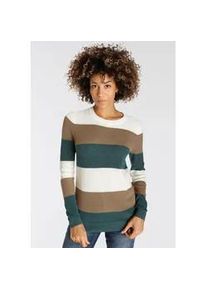 H.I.S. Strickpullover H.I.S, Damen, Gr. 32/34, beige (beige, gestreift), Strick, Obermaterial: 50% Baumwolle, 50% Polyacryl, gestreift, gerade h&uuml;ftbedeckend, Rundhals, Pullover Strickpullover, in Streifenoptik mit Rundhalsausschnitt