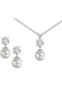 Schmuckset Firetti "Multipack Schmuck Geschenk Perlenhalskette Perlenohrstecker Glitzer", bunt (silberfarben, wei&szlig;, wei&szlig;), Schmuck_Sets, Damen, Perlen, Silber 925 (Sterlingsilber), Schmuckset, mit Zirkonia und Muschelkernperlen