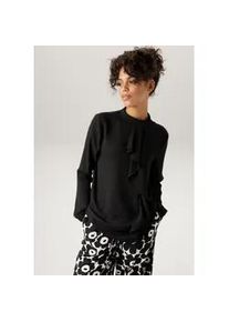 Langarmbluse Aniston CASUAL, Damen, Gr. 48, schwarz, Georgette, Obermaterial: 100% Polyester, unifarben, figurumspielend Po-bedeckend, elastischer Bund mit Gummizug, Blusen, mit kleinem Volant im Vorderteil, Topseller