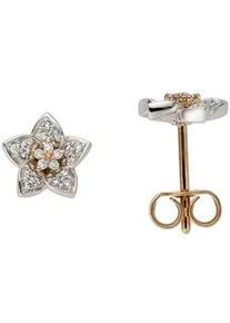 Paar Ohrstecker Firetti "Schmuck Geschenk Gold 585 Ohrschmuck Blume", wei&szlig; (rotgoldfarben, wei&szlig;goldfarben, wei&szlig;), Ohrringe, Damen, 0,14 P2 = erkennbare Einschl&uuml;sse, Diamanten Rotgold 585 Wei&szlig;gold 585, Diamanten, Rotgold 585, Wei&szlig;gold 585, Made in Germany, wahlweise mit oder ohne Brillant