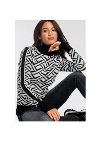 Rollkragenpullover Melrose, Damen, Gr. 34, schwarz-wei&szlig; (schwarz, wei&szlig;), Strick, Obermaterial: 70% Viskose, 30% Polyamid, Jacquardmuster, tailliert h&uuml;ftlang, hoch geschlossener Ausschnitt, Rippb&uuml;ndchen, Pullover Rollkragenpullover, mit Jacquard-Muster