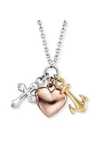 Kette mit Anh&auml;nger Engelsrufer "GLAUBE LIEBE UND HOFFNUNG TRICOLOR", rosa (silberfarben, ros&eacute;goldfarben, gelbgoldfarben), Halsketten, Damen, Silber 925 (Sterlingsilber), L: 44