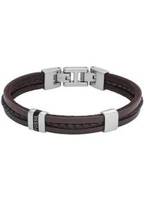 Armband Fossil "Schmuck Geschenk Edelstahl Leder Armschmuck JEWELRY", braun (edelstahlfarben, braun), Armb&auml;nder, Damen, 19,5cm, Edelstahl Leder, Edelstahl, Leder, Armband