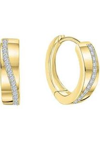 Paar Creolen Firetti "Schmuck Geschenk Gold 375 Ohrschmuck Creole", gold (gelbgoldfarben, kristallwei&szlig;, kristallwei&szlig;), Ohrringe, Damen, 15mm, Gelbgold 375, mit Zirkonia (synth.)